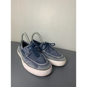 Sperry Boys Blue Canvas Boat Shoes Size 3.5 With White Rubber Sole